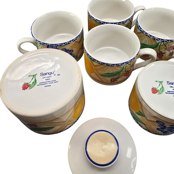 Sango Delight Ceramic Fruit-Themed Mugs Sugar Bowl & Creamer Set JJ3830 - Picture 7 of 11